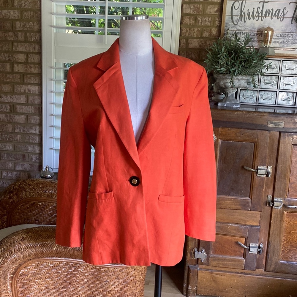 LOUIS FERAUD LUXURY ONE BUTTON ORANGE BLAZER JACKET 8 EXCELLENT